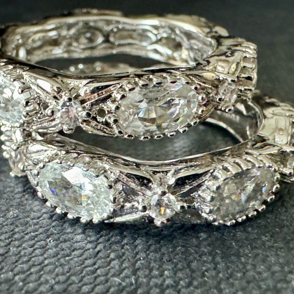 JTV White Topaz Silver And CZ Eternity Bands    Size 7